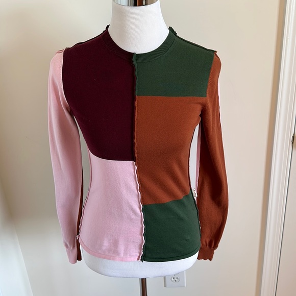 Marni long sleeve paneled knit cotton color blocked in multicolor tee. Size 38
